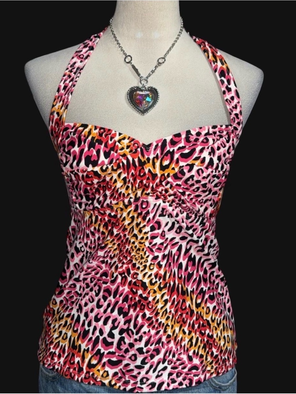 Catalina Pink and Yellow Leopard Halter One-Piece Swim top